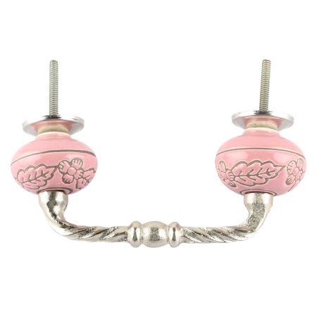 Pink Leaf Flower Etched Ceramic Cut Bridge Handle